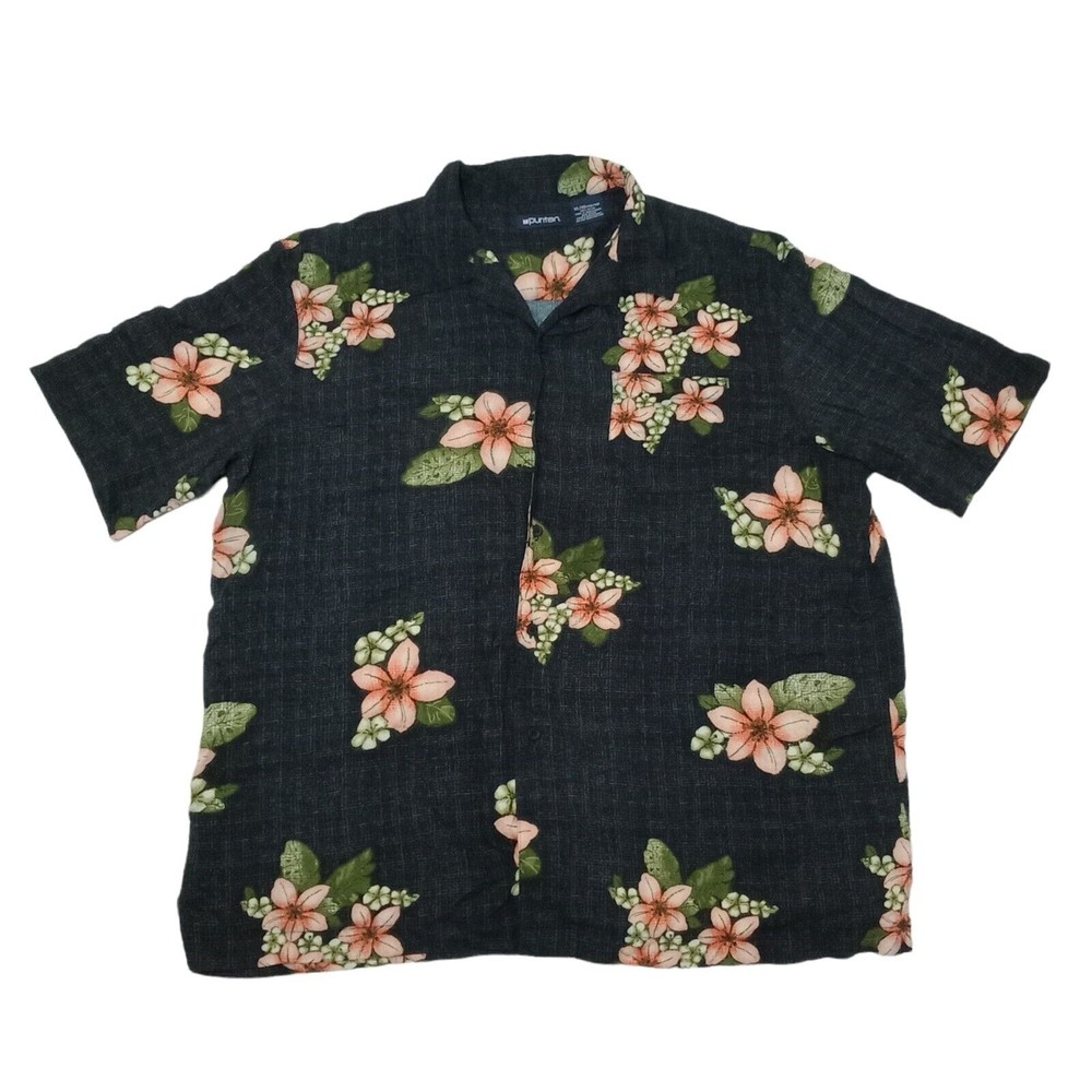 Puritan Men's XL Hawaiian Shirt Floral Button Up‎ Short Sleeve 100% Rayon